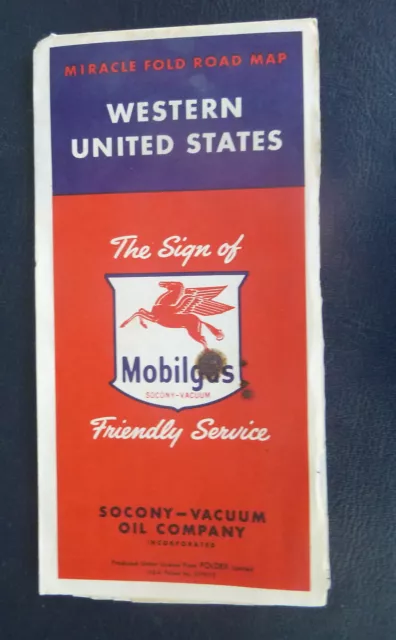 1955 Western United States  road map Socony Vacuum  oil  gas Mobil route 66