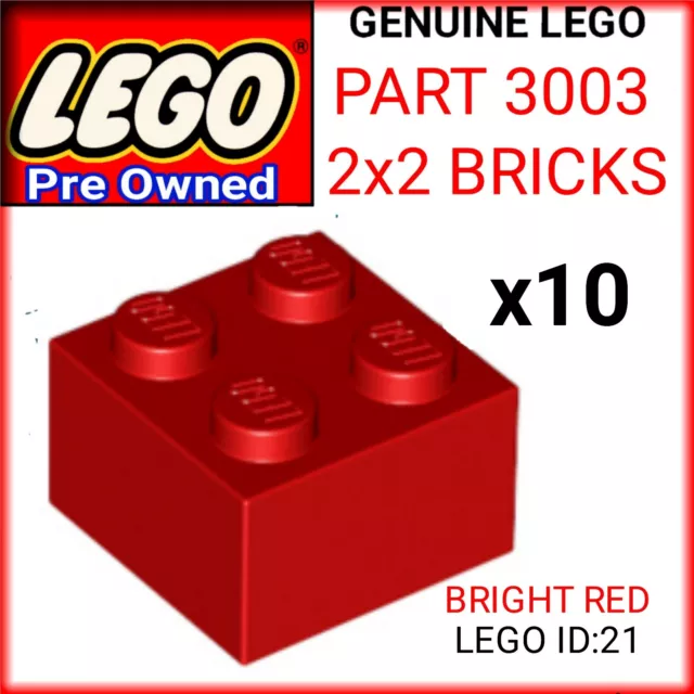 Genuine LEGO Brick Bundle - 10 Pieces -Red Size 2x2 Bricks  -Part 3003