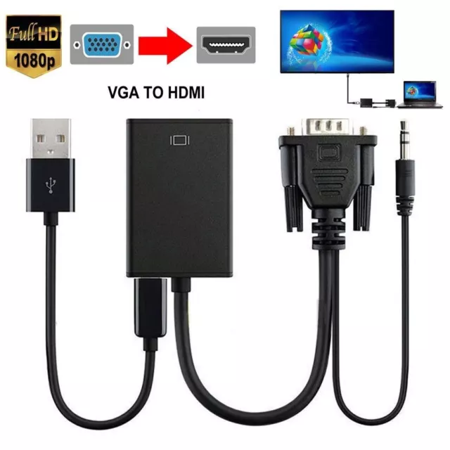 VGA To HDMI Output 1080P HD + USB Audio TV AV HDTV Video Cable Converter Adapter