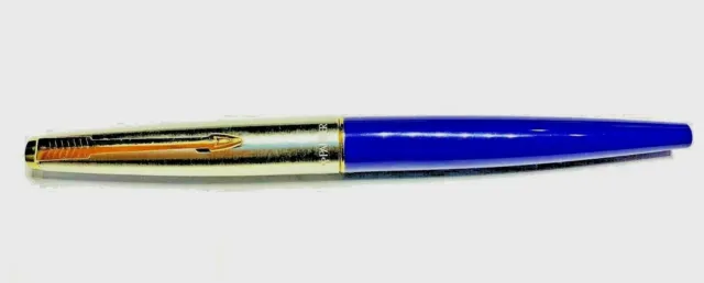 Parker 45 Blue Fountain Pen, Chrome Cap, Gold Trim, 14K Gold "F" Nib, Excellent