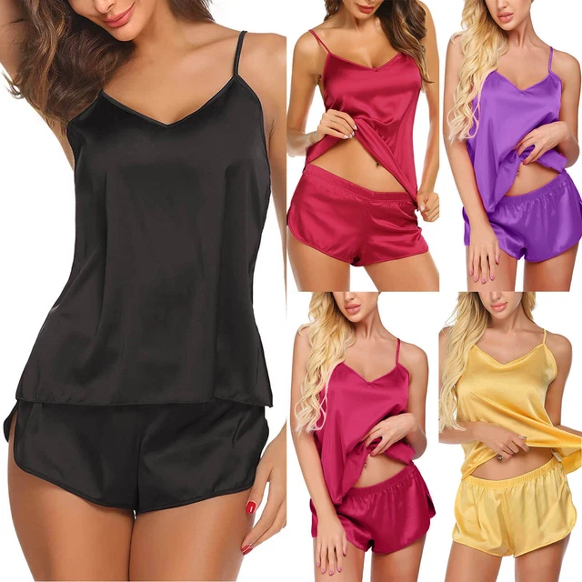 Womens Sexy Lingerie Satin Pajamas Cami Shorts Set Nightwear Outfits for Women