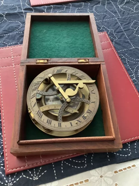 Vintage Brass Compass Maritime Marine Sundial In A Box West Of London