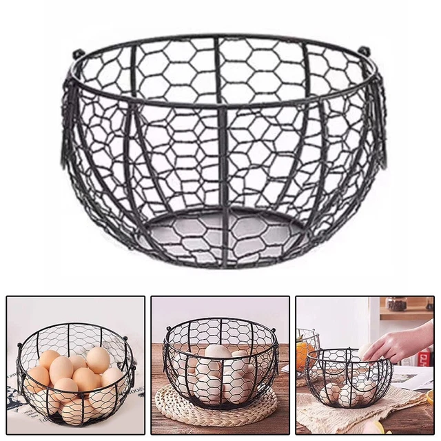 Panier à œufs En Fil Métallique Rustique - Grand, Déco, Pour Fruits Ou Rangement Cuisine (20x12 Cm)