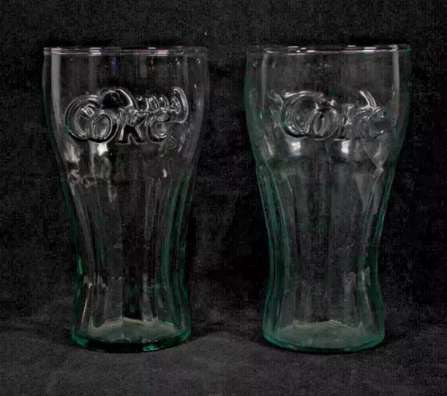 Two (2) Coca-Cola Coke Clear Green Tinted Drinking Glass 6.5"