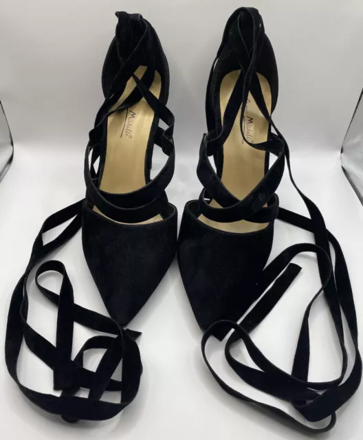 Anne Michelle Closed Pointed toe Wrap Around 4inch Heels  Velvet Color Black