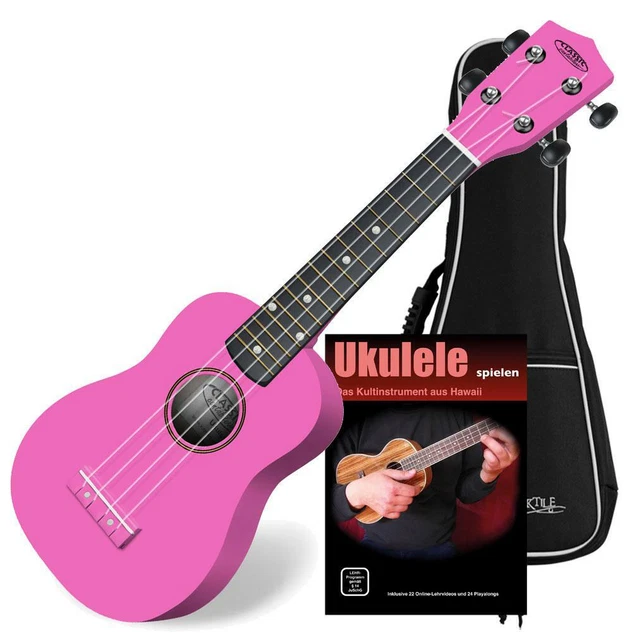 Ukulele Soprano de Guitare 21 Inch Bois Tilleul 4 Corde Nylon Rose Set Housse