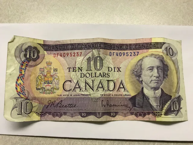 1971 Canada Ten Dollar Note Nice Circulated Pin Holes #9185