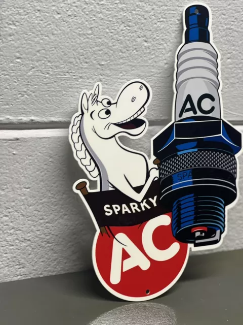 AC Spark Plug Thick Metal Sign Sparky Automotive Garage Sales Service Gas Oil 2