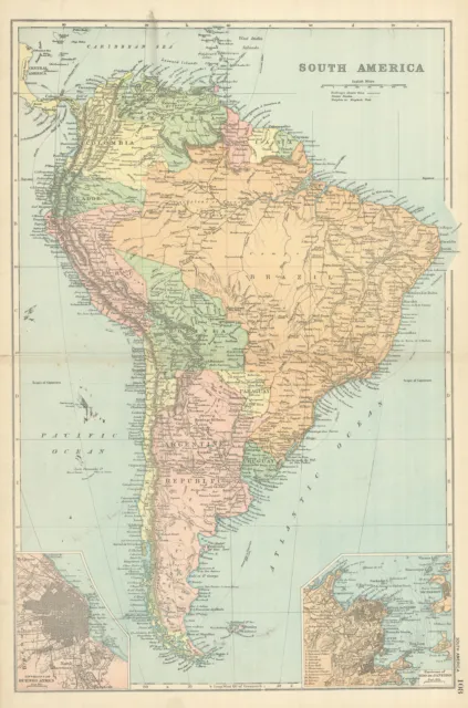 SOUTH AMERICA Brazil Argentina Chile Peru Ecuador by GW BACON 1898 old map