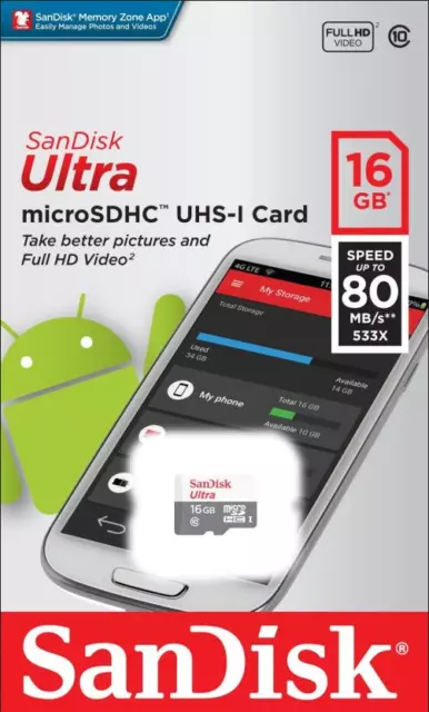 SANDISK - Carte Mémoire Micro SD SDHC 16 Go - Dispo aussi 8 32 64 128 ou 256 Gb