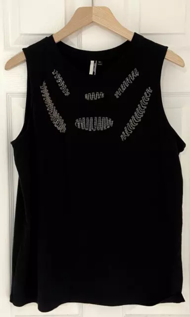 ☆Topshop Jersey Sleeveless T-Shirt Top, Chain Detail, Black☆Size 10☆Immaculate!☆