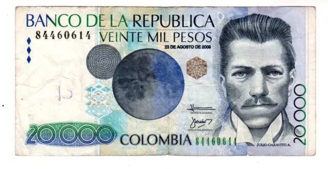 Colombie Colombia Billet 20000 PESOS 2009 P454 JULIO GARAVITO VF BON ETAT