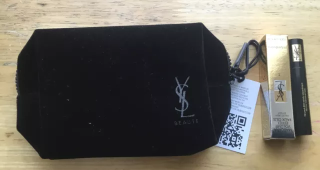 YSL Mascara Volume Effet Faux Cils 1 Black 2ml with YSL  Valvet Travel Pouch New