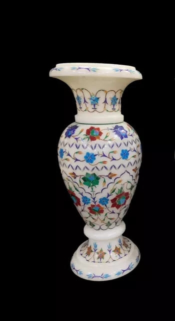 18" white Marble Flower Vase Pot inlay pietra dura lapis stone work decor home