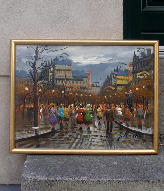 Fine Busy Post Impressionist Paris cityscape. Signed. Ca 1950s.