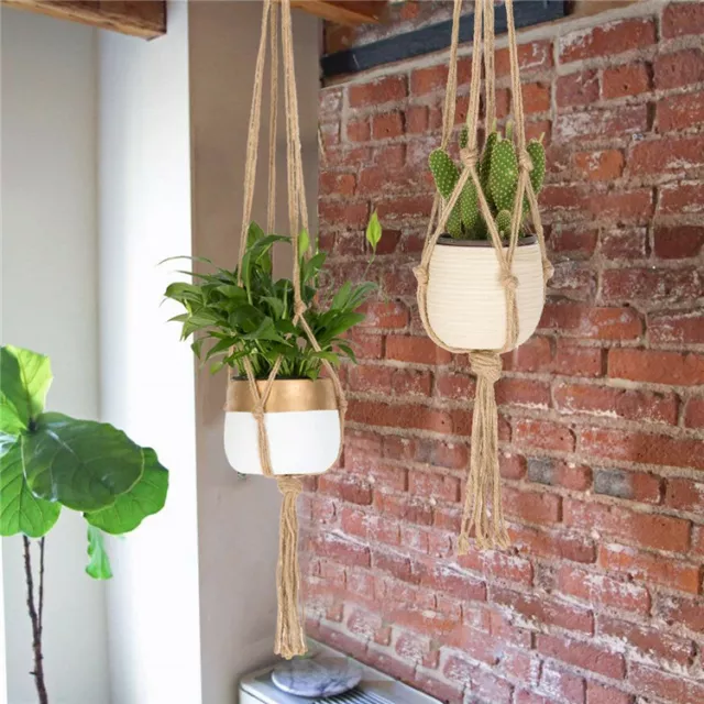 Hand Made Macrame Plant Hanger Planter Pot Holder Hanging Jute Rope 90cm Vintage