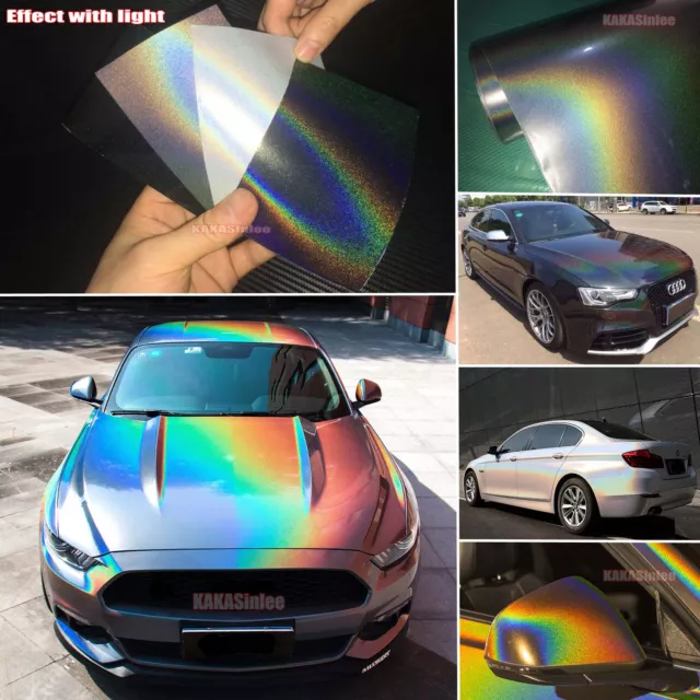 Car Iridescence Rainbow Strip Holographic Chameleon Chrome Vinyl Wrap Sticker CF