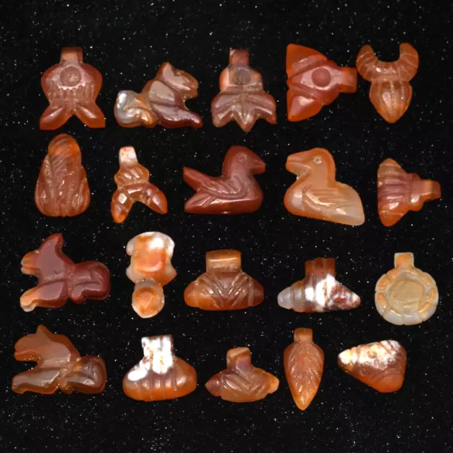 Lot Sale 20 Ancient Near Eastern Carnelian Stone Bead Amulets Circa 3000 BCE