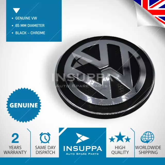 Genuine Alloy Wheel Hub Cap 65Mm Chrome Black For Vw Golf Passat Caddy - Single