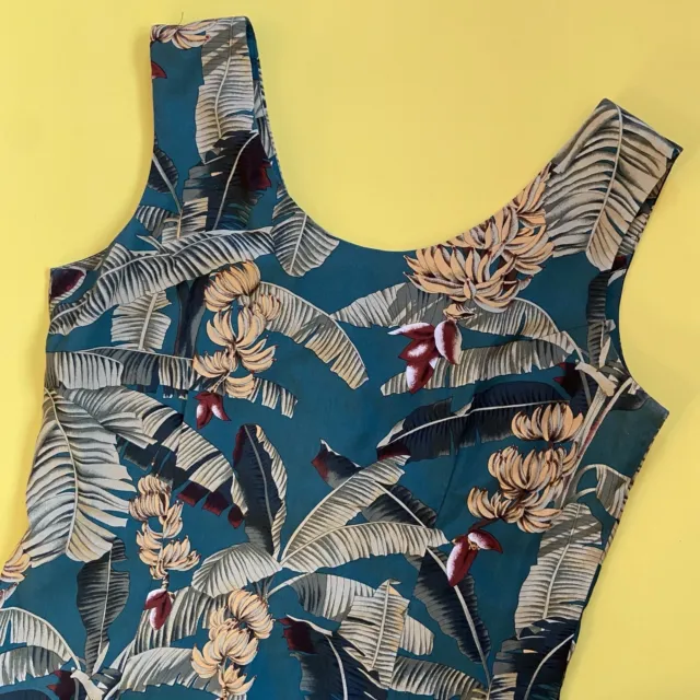 Vintage Paradise Found Green Banana Print Hawaiian Sheath Dress Size Medium