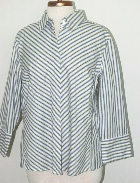 Women's Blouse Worthington Stretch Striped Button Front 3/4 Sleeve Size 1X