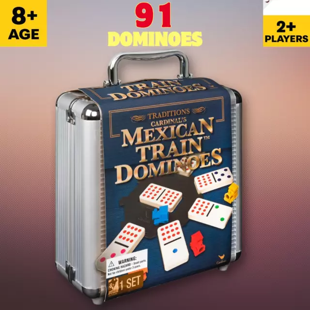 Mexican Train Dominoes Game Set Double 12 Color Domino Cardinal Aluminum Case