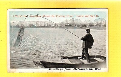 McNaughton,Oneida County,WI Wisconsin Exaggeration large fish on cane pole