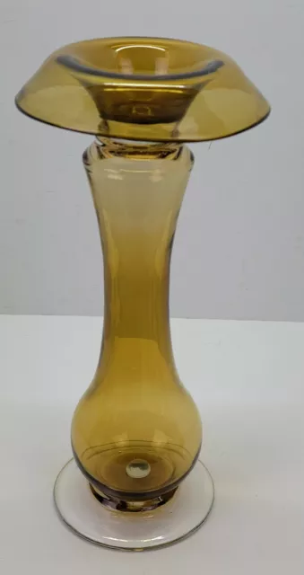 Vtg Beautiful Amber Yellow Art Glass Pillar Candleholder 13” Tall Retro Decor