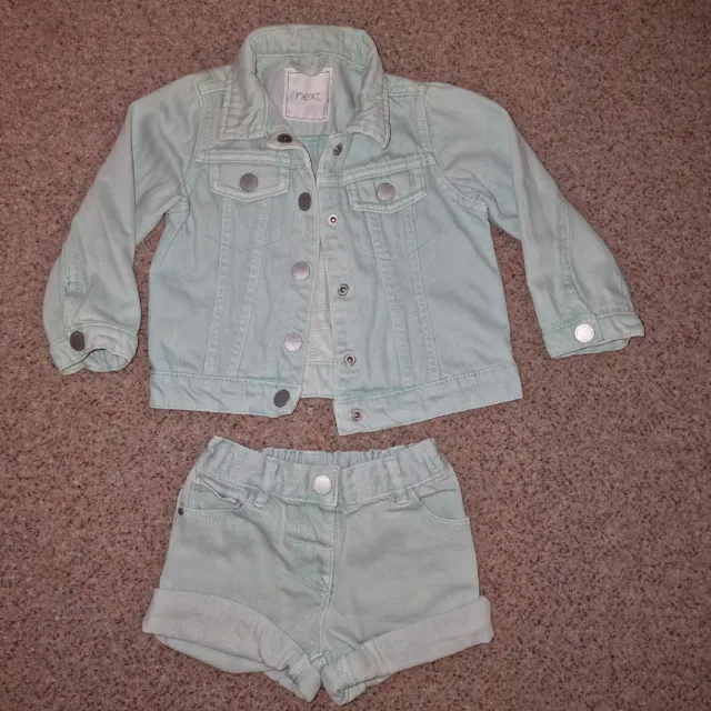 NEXT Baby Girls Mint Green Denim Jacket & Shorts Summer Set 18-24 Months