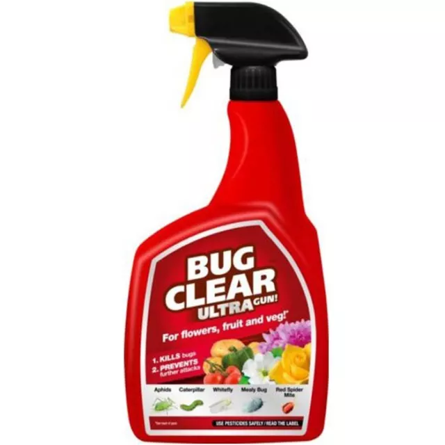 Bug Clear Ultra Gun 1L Trigger Spray Pest Killer for Flowers Fruit Veg Plants