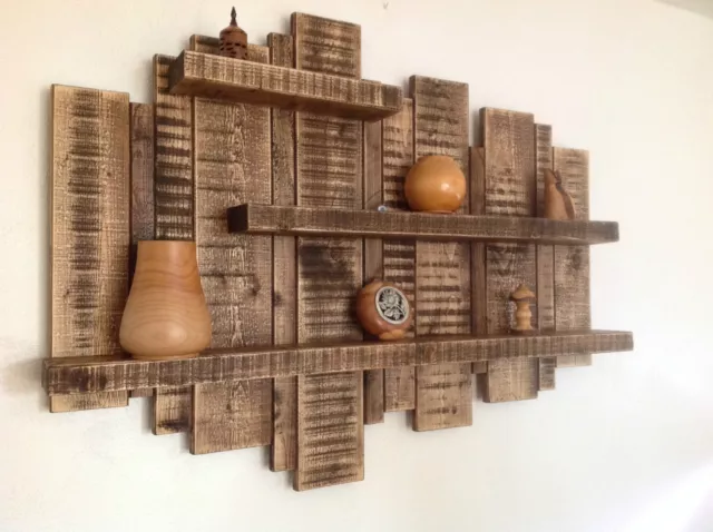 Sale ** Large Wall Mounted Rustic Floating Shelf Solid Wood Display Unit Shelves 2