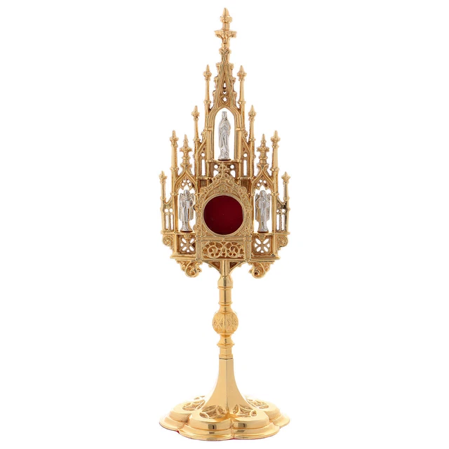 Reliquiario stile gotico ottone dorato 40 cm
