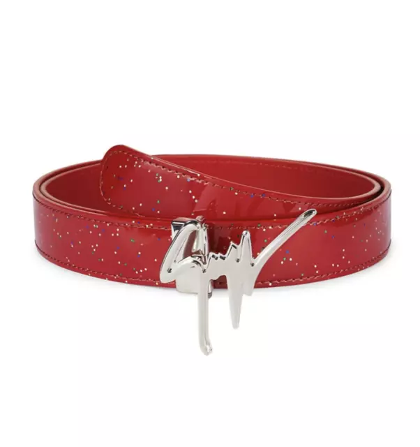 $495 Mens Giuseppe Zanotti Parisienne Glitter Patent Leather Belt Red One Size