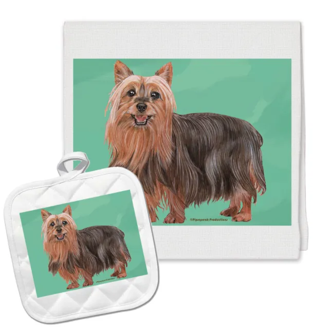Silky Terrier Kitchen Dish Towel and Pot Holder Gift Set
