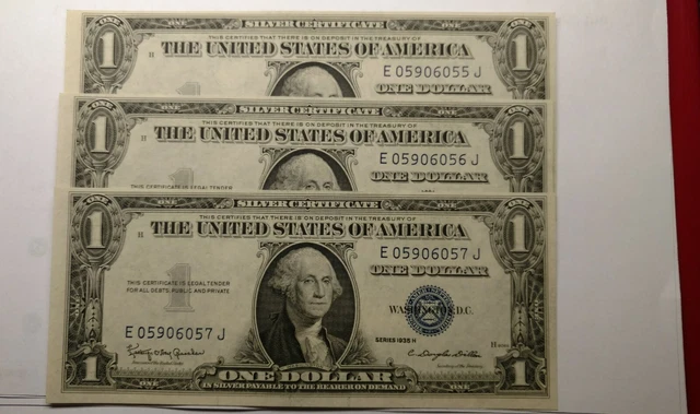 {3} FR-1618 1935-H $1 Silver Certificate Uncirculated IN Numerical Order Crisp.