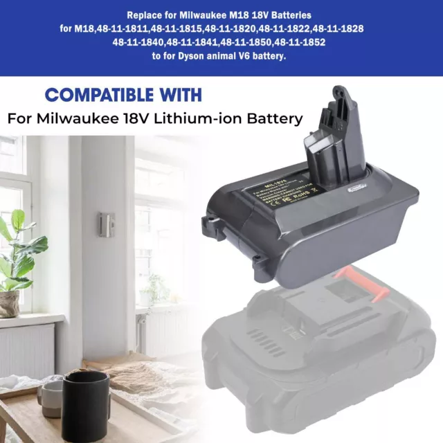 Adapter For Milwaukee 18V Battery Convert to Replace For Dyson V6 Vacuum Cleaner 3