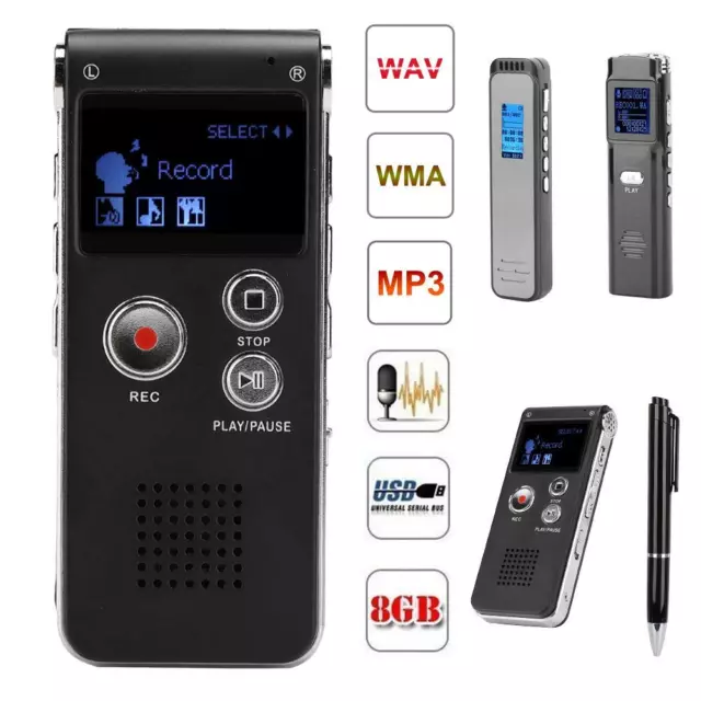 Portable 8G Voice Recorder Audio Sound Recording Pen MP3 Player USB Dictaphone