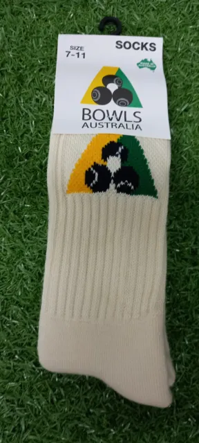 Lawn Bowls Sock 85% cotton  crew legth CREAM BA Logo  Bowls Australia Approved