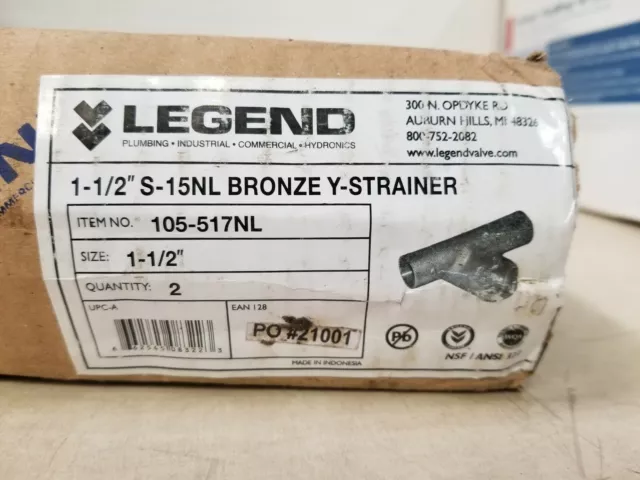 (BOX OF 2) Legend 105-517NL 1½ inch SWT x SWT S-15 No Lead Bronze Y-Strainer