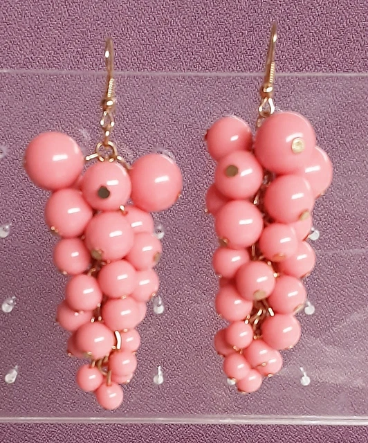 Boucles D'oreilles Vintage Grappe De Raisins - Perles Nacrées Et Métal Argenté Années 70/80