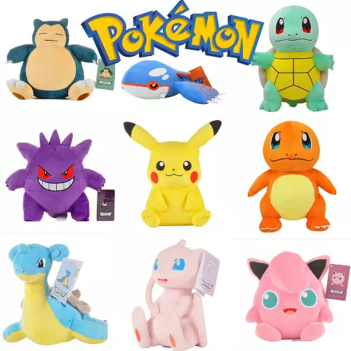 Plush Peluche Officielle Pokémon: Ectoplasma, Ronflex, Mew, Pikachu, Dracaufeu..