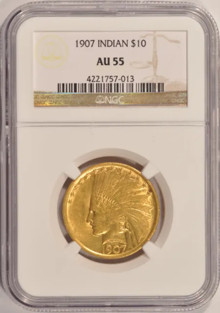 1907 $10 Gold Indian Eagle Coin NGC AU55 Older Holder Pre-1933 Gold