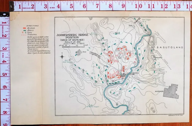 Boer War Era Map/Battle Plan Jammersberg Bridge Position April 1900 Trenches