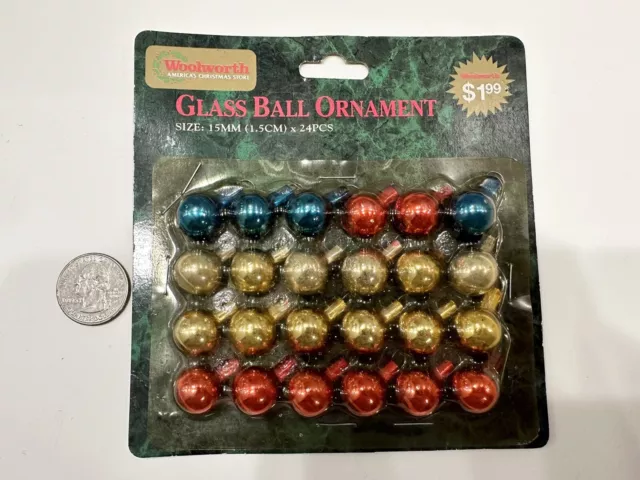 24 Vintage Mini Small Mercury Glass Ball Christmas Ornaments Woolworth Nip Nos