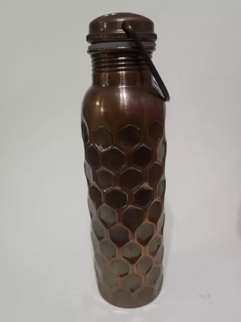 Vtg Copper Brass Water Themos Bottle Canteen Honeycomb Hammered