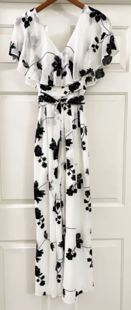 NEW REVOLVE House of Harlow White Black Floral Embroidered Wide Leg Jumpsuit XS 3
