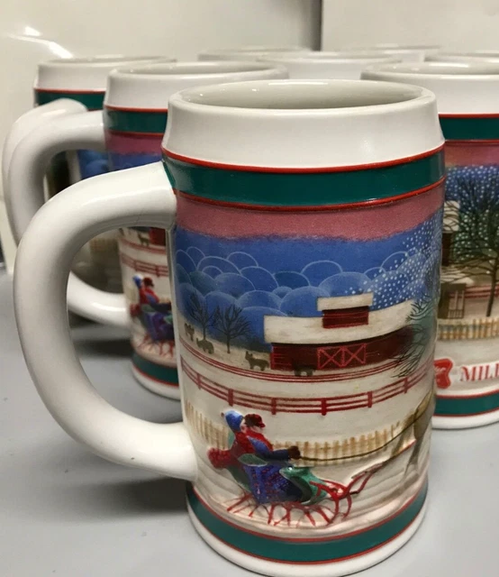 Miller High Life Collector Series Winter Scene Beer Mug Stein Barware VTG