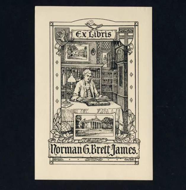 Exlibris Bookplate * ERN HILL * Lesender Mann Teekanne Tea Pot Reading Man "S"