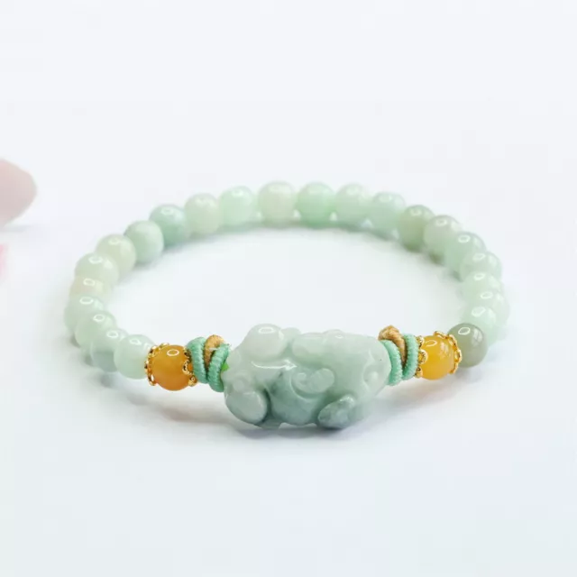 Natural Grade A Jade Jadeite Lucky Men Women Bean Green Pixiu Beaded Bracelet