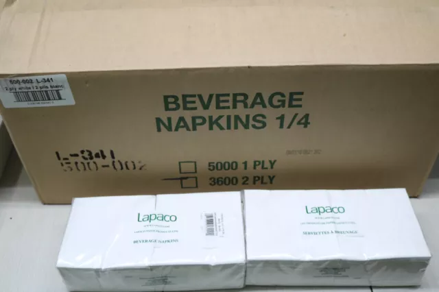 3600x Lapaco 2 Ply White Beverage Napkin 500-002
